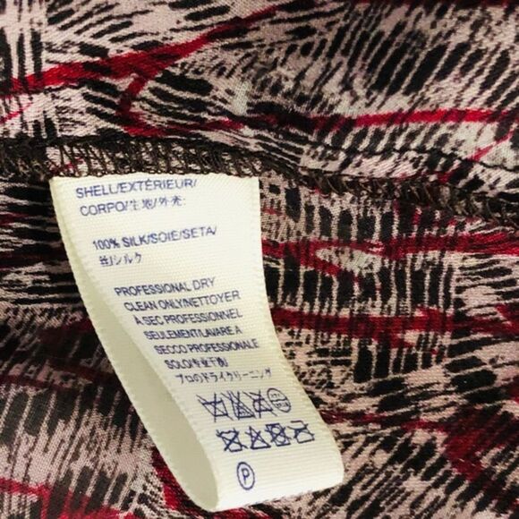 Rebecca Minkoff 100% Silk Maroon & Black Print Peplum Blouse Sz.S - Picture 10 of 10